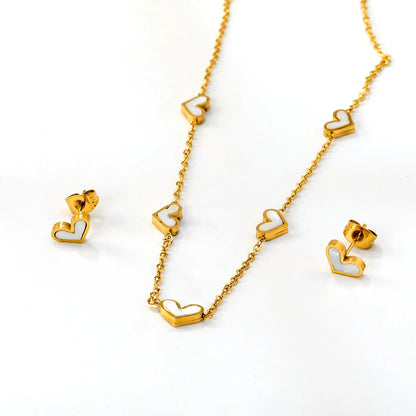 LUXUKISSKIDS Fashion Cubic Love Heart Necklace Earrings Bracelets Stainless Steel Minimalist Jewelry Set Women/Girls Accesories