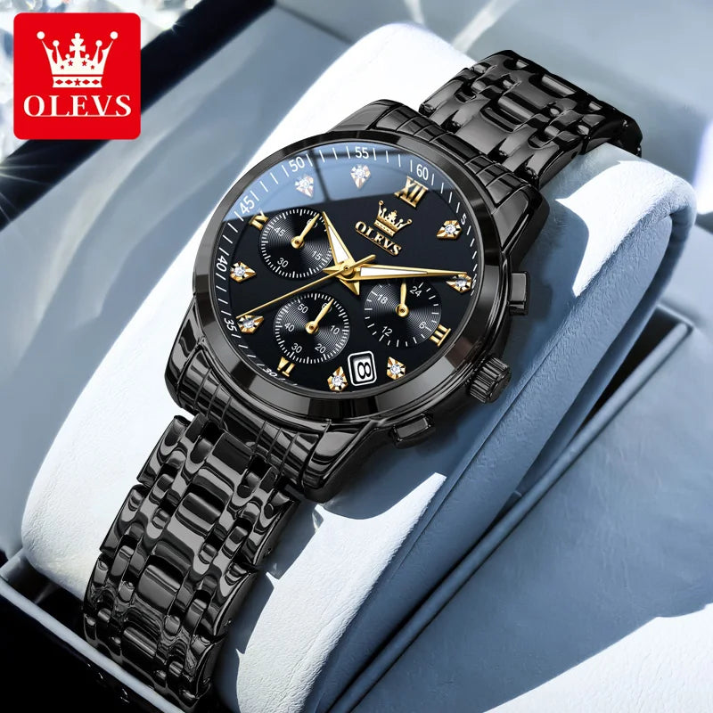 OLEVS 2858 Luxury Quartz DiamondAccent Chronograph