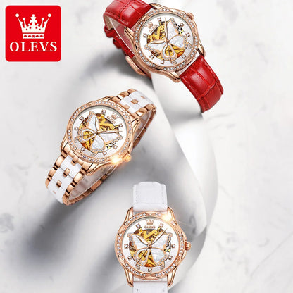 OLEVS 6622 Women's Watch Butterfly Dial Luxury Waterproof Mechanical Watch For Women Automatic Wristwatch