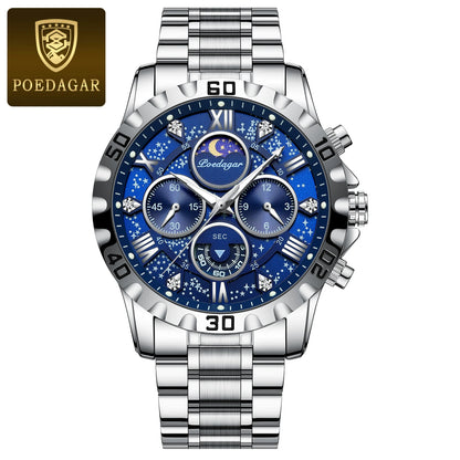 POEDAGAR Luxury Watch for Man Quartz Sports Men Watch Waterproof Luminous Stainless Steel Chronograph Men's Watches