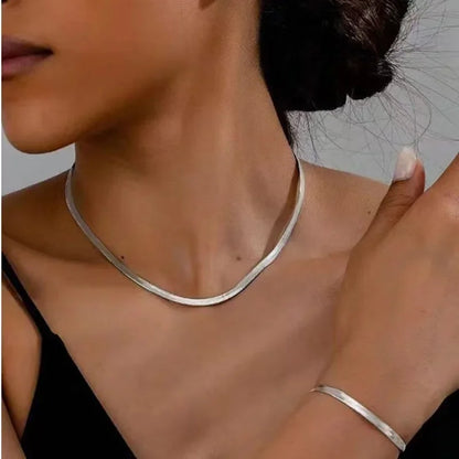 Joyería Mujer Golden Stainless Steel Snake Bone Chain Necklace Hip Hop Chic Women Simple Style Necklace Bracelet Sets Jewelry 팔찌
