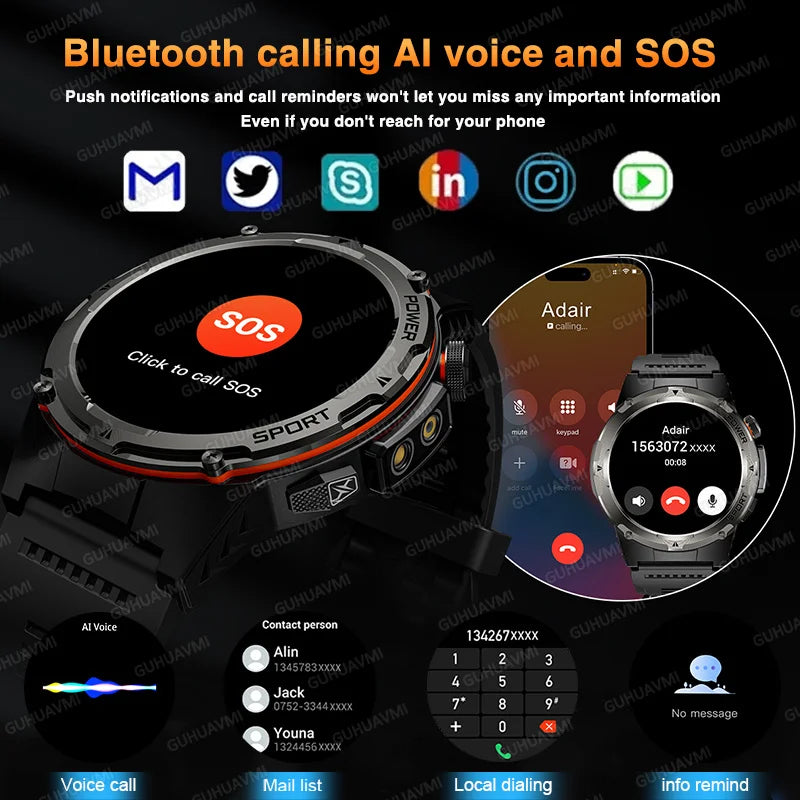 2025 New T-Rex 3 GPS Track Smart Watch Men 3ATM Waterproof UV Infrared 1.39-inch NFC Bluetooth Call Heart Rate Sport Smart Watch