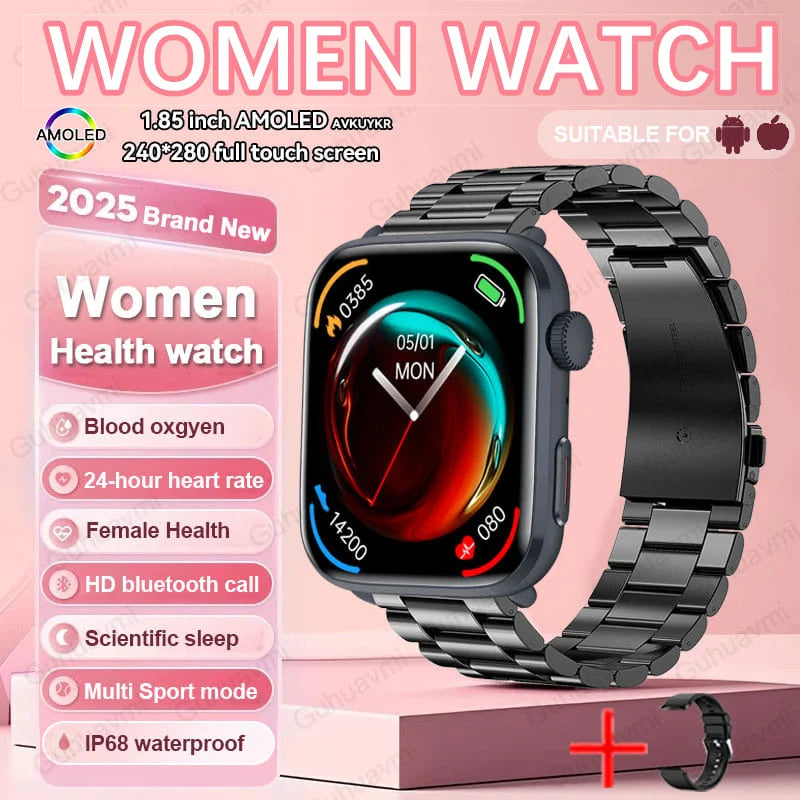 2025 NFC Women’s Smartwatch — 1.85 AMOLED BP & HR BT Call