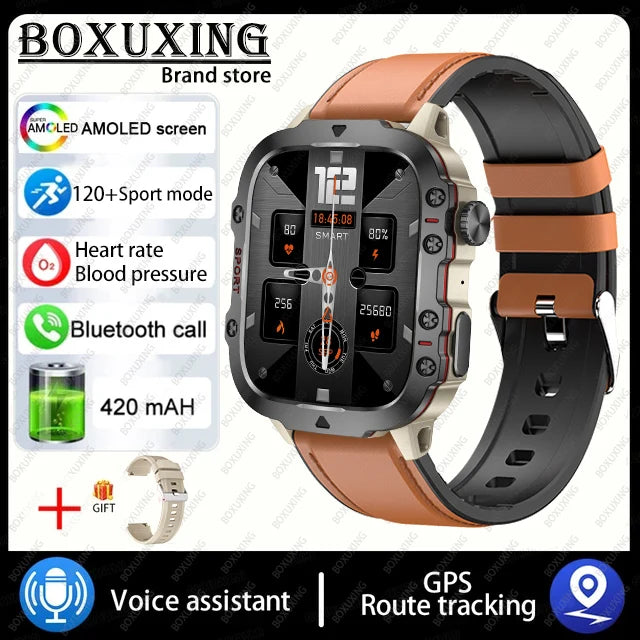 2024 New Rugged Military GPS Smart Watch Men AMOLED HD Screen Heart Rate Bluetooth Call Waterproof Outdoor SmartWatch For Xiaomi