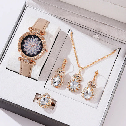 5pcs/set Watch Accessories Necklaces Earrings Rings Ladies' Business Commuting Daily Leisure Light Luxury Temperament Jewelry