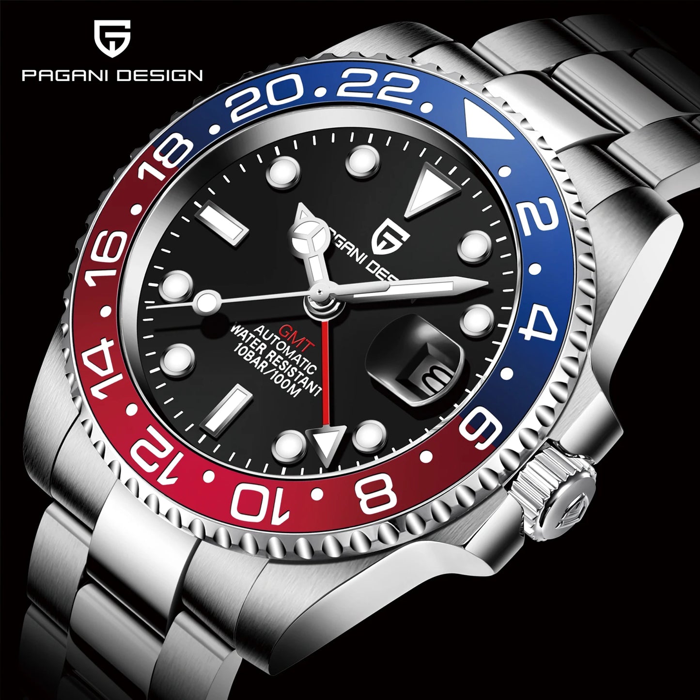 2024 New PAGANI DESIGN Luxury Men Mechanical Watches Stainless Steel GMT Watch Top Brand Sapphire Glass