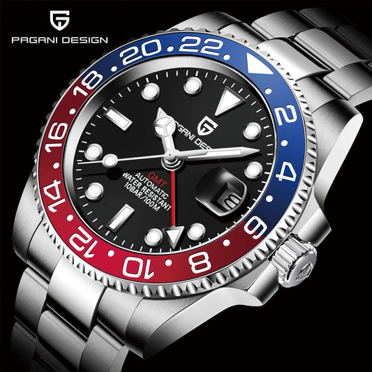 2024 New PAGANI DESIGN Luxury Men Mechanical Watches Stainless Steel GMT Watch Top Brand Sapphire Glass