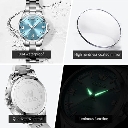 OLEVS Fashion Elegant Women's Watches Waterproof Luminous Stainless steel Quartz Watch for Ladies Original Simple Wristwatch