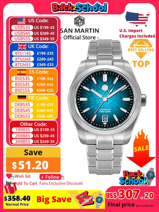 San Martin 39mm SN0144 "JianZhan" Gada Watch Miyota 9015 Original Design Chinese Style Dress Men Automatic Mechanical Watches