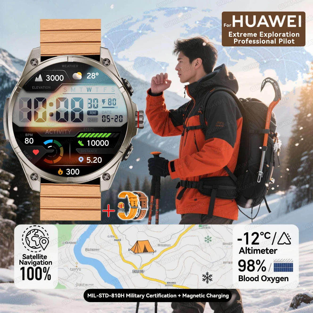 Urban Gear 2025 New Premium GPS Smart Watch Outdoor Altimeter Barometer AMOLED Screen Built-in