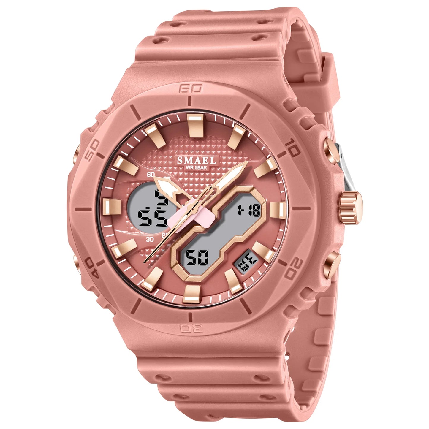 SMAEL Sports Watches 50M Waterproof Dual Time Display Couples Watches Men 8120 White Watches Digital Electronic Wristwatches LED