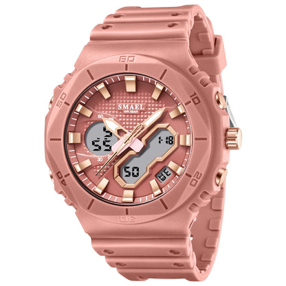 SMAEL Sports Watches 50M Waterproof Dual Time Display Couples Watches Men 8120 White Watches Digital Electronic Wristwatches LED